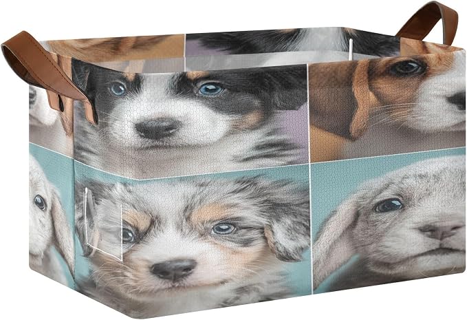Adorable Pets Dogs Storage Bins Cute Collapsible Storage Basket Box with Handles Organizer for Clothes Shelves Closet Cabinet Home Office, 1PC