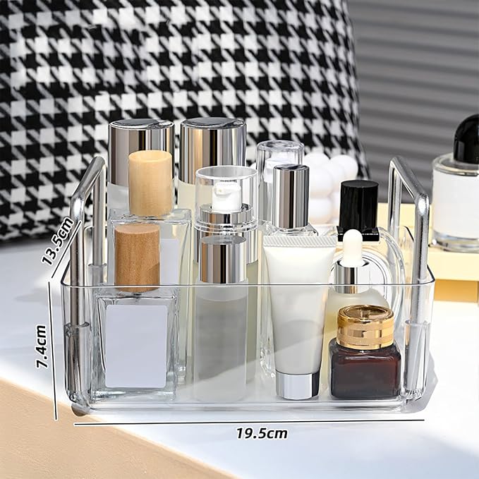 Open Storage Box Organizer Bin PET Large Capacity Easy Access Portable Handle Storage Basket for Cosmetic Jewelry (Transparent)