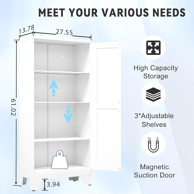 GAIOUS 61.02" Metal Pantry Cabinet, White Kitchen Pantry Storage Cabinets | with Adjustable Shelves and Feet, Pantry Storage Cabinet for Kitchen, Dining Room, Living Room, Bathroom, Linen Craft cabinet