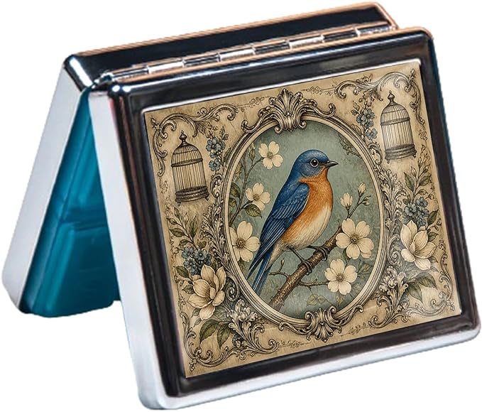 Weekly Pill Organizer with Mirror, 8 Compartments Chrome Pill Box, Portable Travel Medication Organizer for Vitamins and Supplements, Compact Pocket Pill Case for Daily Use (Cute Bird)