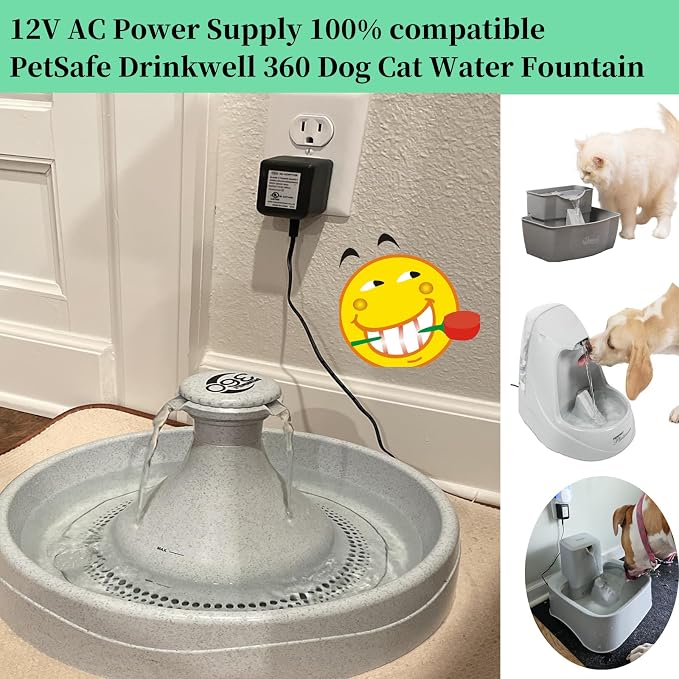 12V Power Adapter for PetSafe Drinkwell 360 Dog Cat Water Fountain Compatible with PetSafe Pump Power Supply（PAC00-13206 ）