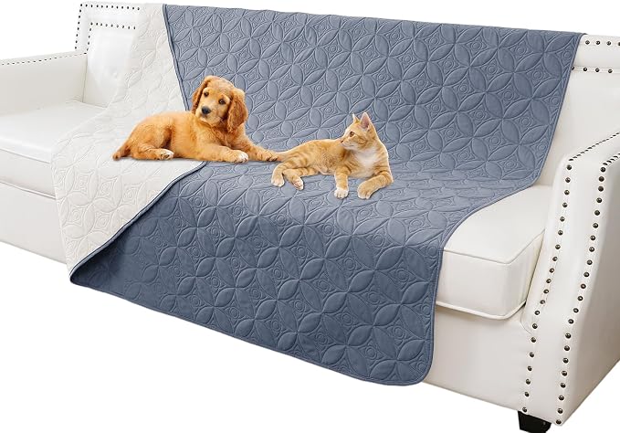 Waterproof Couch Cover for Dogs - Washable Pets Furniture Protector | TPU Leak-Proof Liner, Lightweight & Reversible, Fits Chair, Sofa, Bed, 52" x 82" , Blue/Cream
