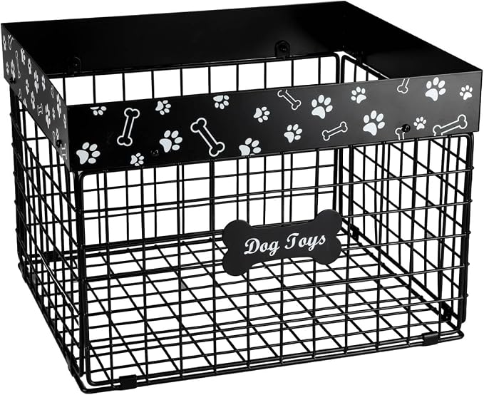 Geyecete Toy Box for Dogs Large Dog Toy Organizer Pet Wire Folding Basket Dog Toy Container Dog Toy Box-Chew-Proof Dog Toy Organizer Holder Boxes for Living Room