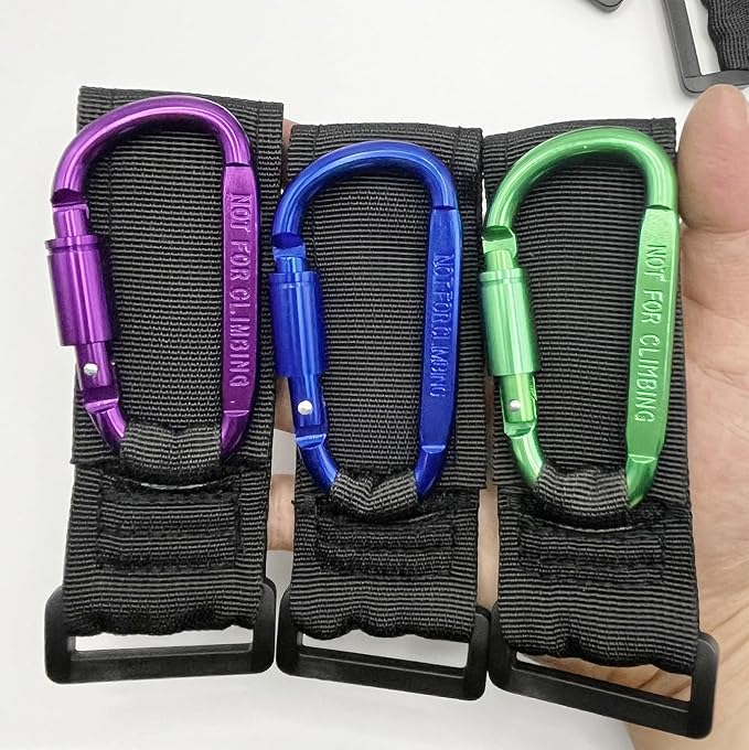 Baby Stroller Hook, Carry 30 lbs per Stroller Carabiner Clip, Adjustable Baby Stroller & Car Seat Hook for Hanging Diaper Bag, Wheelchair,Golf cart, Shopping and Pet Cart(2 Pcs Green Gold)