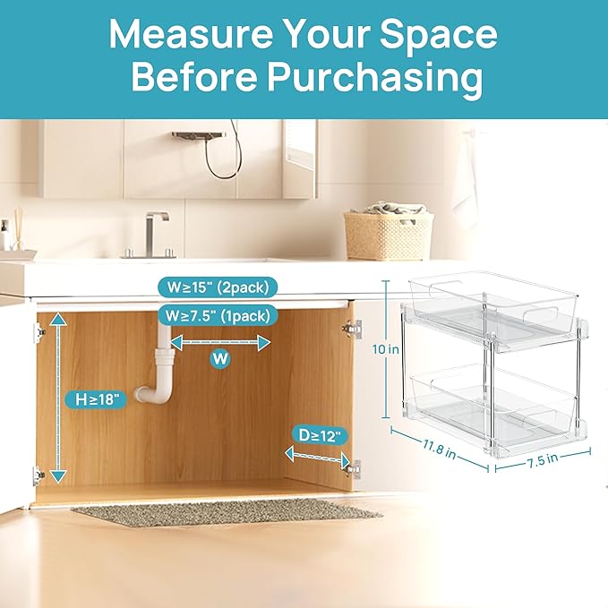 Vtopmart 6 Pack Bathroom Under Sink Organizer (S-Standard) | Slide-out drawers, Multi-purpose storage, Clear visibility, Easy Set-up