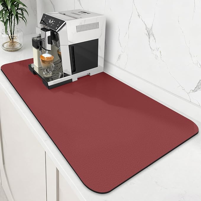 Coffee Mat Super Absorbent Dish Drying Mat Coffee Bar Mat 18"x 36", Red