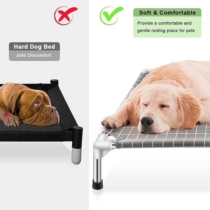 Elevated Dog Bed Pet Cot - Raised Dog Cots Beds for Large Dogs | Detachable Cat Dog Pet Bed, 0.5mm stainless steel frame, Heavy-duty double-layer cotton fabric, large pet resting platform
