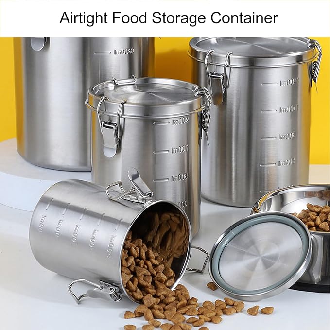 Metal Dog Food Storage Container, Stainless Steel Airtight Pet Food Canister with Lid, Cat Dog Food Holder Bin Cookie Jar Treats Container for Home Kitchen Farmhouse (1600ML)