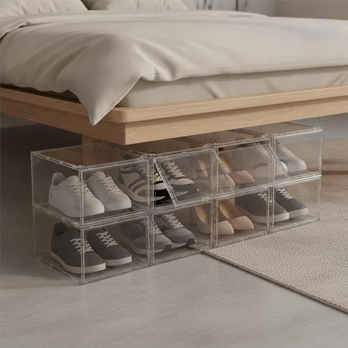 Closet & Under-Bed Organizer: Clear Stackable PET Storage Box with Front Drop Lid, Transparent Container for Accessories and Items (1 Pack)