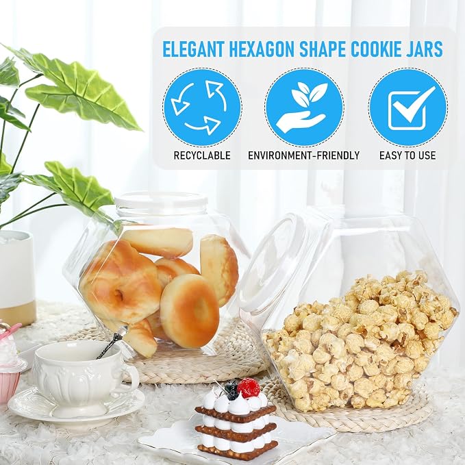 Uiifan Plastic Candy Jar with Lid Clear Hexagonal Fish Bowls,29 Oz | Clear Cookie Jar Desk Pet Display, Dog Food Craft Supplies Coffee Pod Storage, Wide Mouth Easy Access Organizer