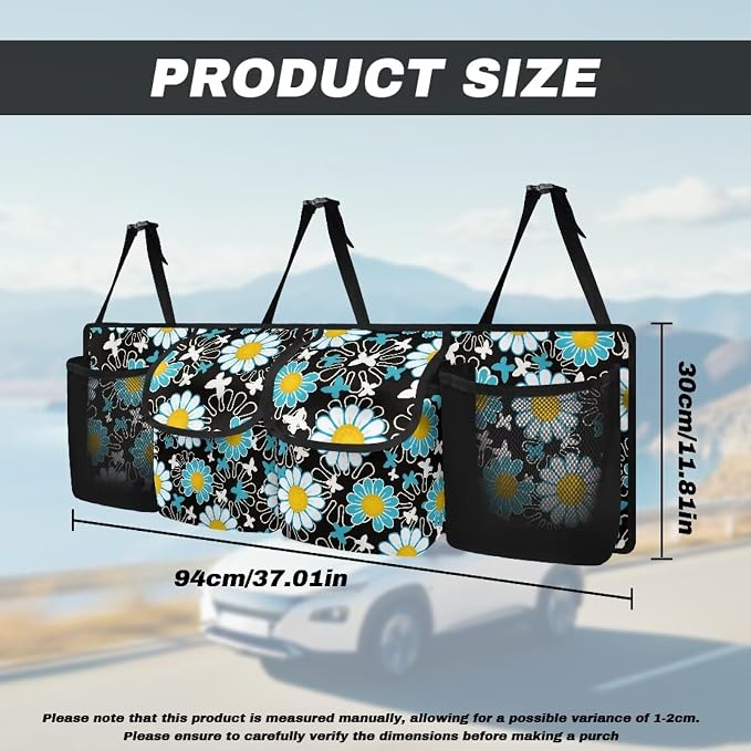 Dreaweet Car Trunk Organizer Storage Backseat Hanging Organizer Bag Hippie Flower Car Storage Accessories Interior for Women Waterproof Collapsible Trunk Organizer for SUV Trucks Sedan Van