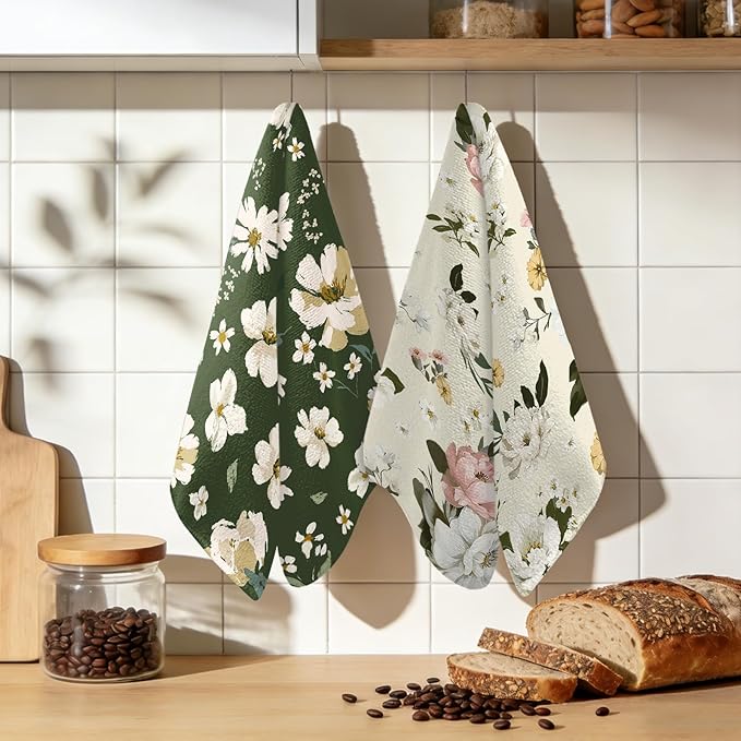 Plant Kitchen Towels Set of 2 - Spring Kitchen Towels fo Drying, Absorbent Microfiber Dish Towel 17x26 Inch, Plant Lover Gifts for Women, Plants Mom Gifts, Decorative Kitchen Towel