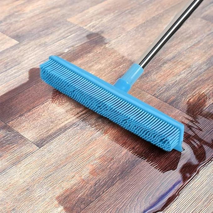 Landhope Fur Remover Broom, Rubber Broom with Squeegee Long Handle, 50 inches Sweeping Rug Brush Clean Carpet Windows Wooden Floor Sofa Bathroom Rugs Car Floor No Scratch