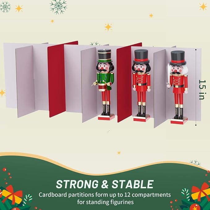 EverMerry Nutcracker and Figurine Collectibles Storage Box， Large Ornament Storage Organizer Stores Up to 12 Holiday Figurines-Carolers, Santa Figure, or Nut Cracker Ornaments (Red/15 Inches)