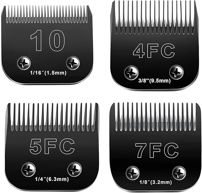 Audoc 10 Blades Dog Grooming Blades Compatible with Andis/Oster A5/Wahl KM-10 Series Dog Clippers,Detachable Clipper Replacement Blade(4PCS-#10+4FC+5FC+7FC)