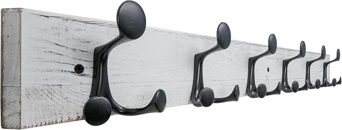SKOLOO 36-Inch Wood Coat Rack Wall Mount with 6 Triple Hooks - Ideal for Family Entrances, Classrooms, and Pet Supplies Storage - Distressed White Wash
