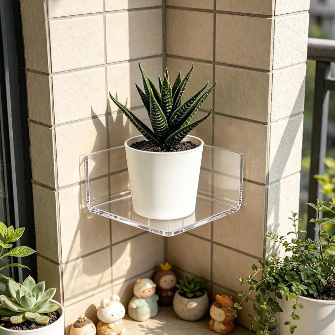Mini Corner Shelf | Security Camera Shelf - 2 Pieces Acrylic Small Adhesive Wall Mount Stand for Monitor Speaker Bathroom Nursery Living Room Bedroom Kitchen Home