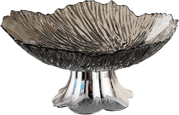 Pedestal Fruit Bowl, Snack Storage Holder, Fruit Tray, Dessert Display Stand, Decorative for Living Room Kitchen Home, E with Silver Base, Black