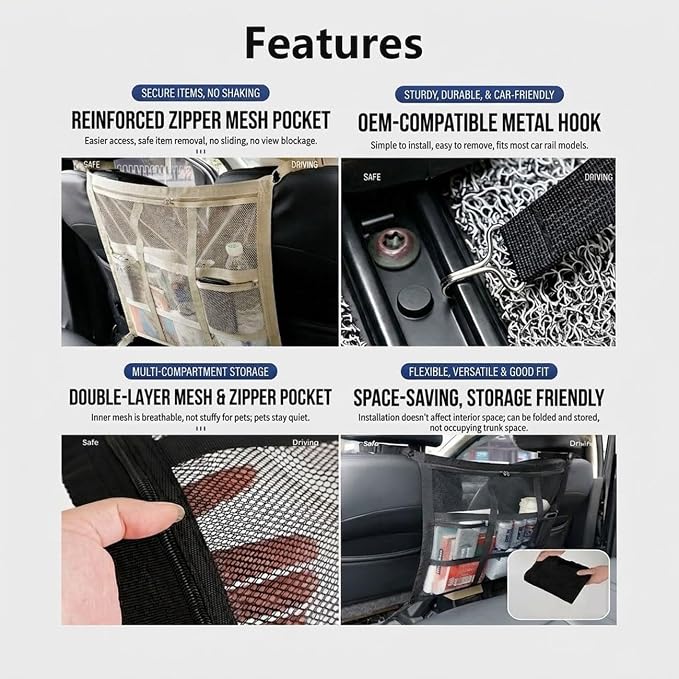Dog Barrier for VW Caddy 2003-2020 Pet Travel Net | Car Dog Safety Protection | Back Seat Divider | Breathable Mesh | Adjustable Strap | Vehicle Organizer | Outdoor Adventures