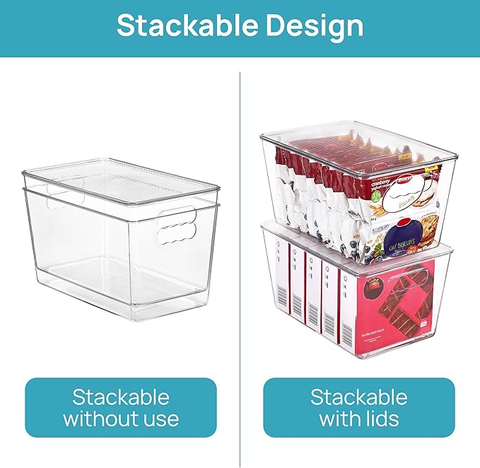 Vtopmart 16 Pack Clear Stackable Storage Bins with Lids, Large Plastic Containers with Handle for Pantry Organization and Storage,Perfect for Kitchen, Fridge, Cabinet, Bathroom Organizer