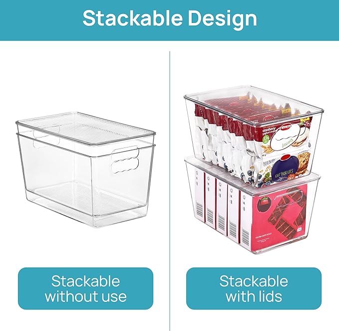 Vtopmart 6 Pack Clear Stackable Storage Bins with Lids and Handles, Large | BPA-free Plastic, Organize Vertically, For Pantry Kitchen Fridge Cabinet Closet Bathroom, Built to Last, Easy to Move