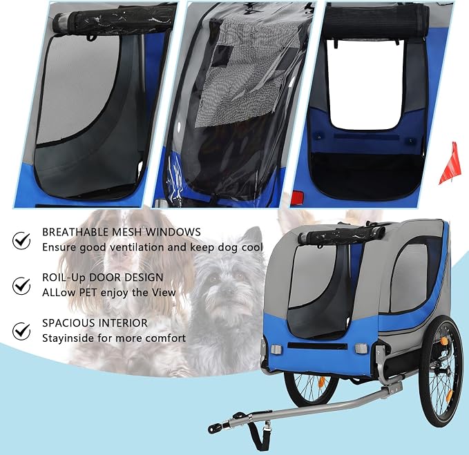 Large Dog Bike Trailer with 18.9" Wheels - 120LB Capacity Dog Trailer for Bike, Foldable Pet Bike Trailer for All-Terrain Cycling, Jogging & Camping