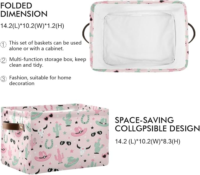 Kigai Storage Basket, Fabric Collapsible Closet Organizer Bin | Western Print Waterproof Foldable Canvas Basket with Handles for Shelves, Nursery, Closet, Bedroom & Bathroom