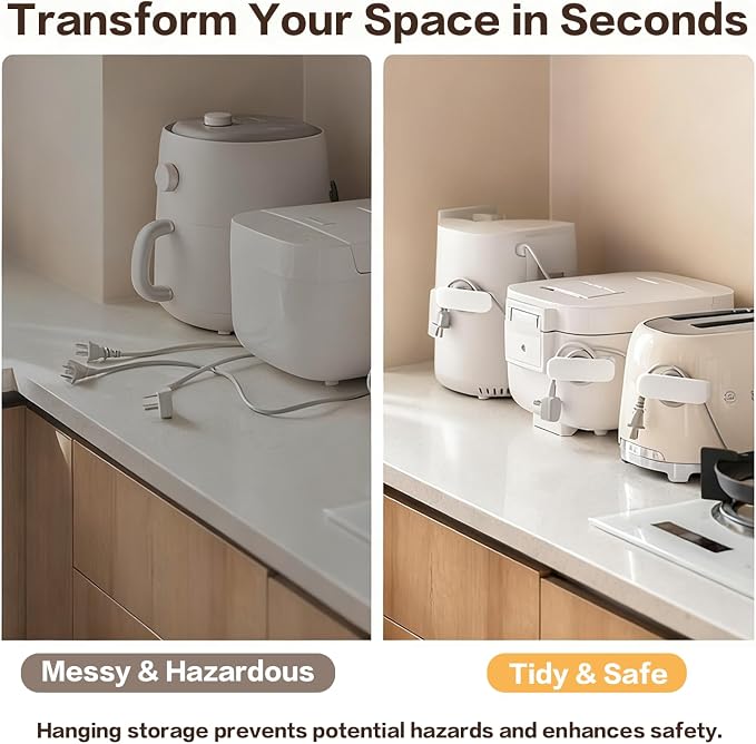 Cord Organizer for Kitchen Appliances, Cord Wrap Cord Holder Cable Organiser for Mixer, Blender, Coffee Maker, Pressure Cooker, Air Fryer （2PCS, White）