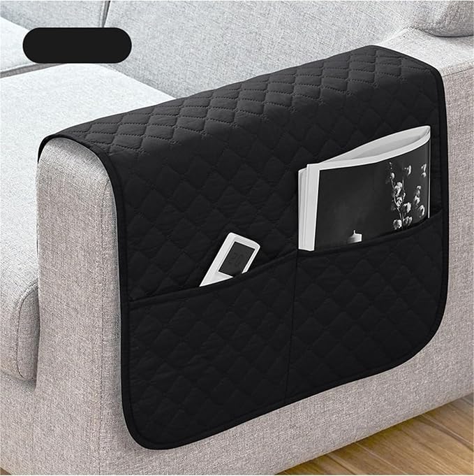 Armrest Covers Arm for Chairs Couch Sofa Armchair Slipcovers Recliner Organizer Non-Slip Chair Bedside Storage Caddy Holder 2 Pockets Magazines Waterproof(Black)