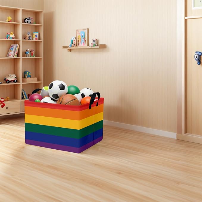 Rainbow Storage Baskets for Shelves for Classroom and Nursery Bin & Toy Organizer for Baby Room (Colorful Stripes)