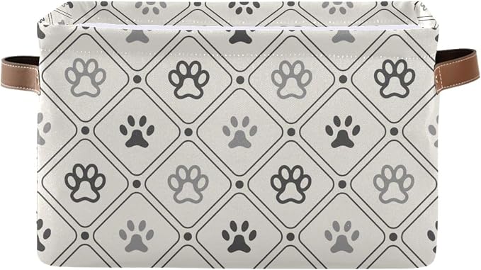 Didi & Hosa Storage Basket Cube Animal Pattern Of Paw Footprint Collapsible Toys Shelf Baskets Bin with Handle Laundry Organizer Storage Box for Home School & Office
