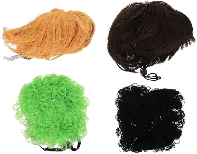 GLEAVI 4pcs Adjustable Dog and Cat Cosplay Wig Set Snug Fit and Faux Wig Accessories for Costumes and Multiple Pet Role Play Scenarios High Temperature Wire Material