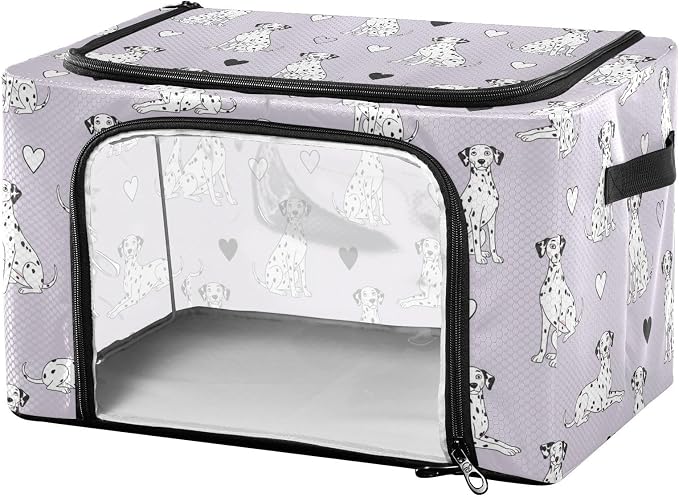 Cute Pets Dogs Purple pattern Under Bed Storage Containers with Double Zipper Openings, Foldable Clothes Storage Bins with Clear Window and Handles for Comforters Blankets Bedding