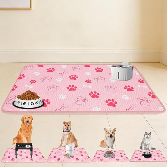 PUPTECK Dog Food Mat, Absorbent Pet Cat Feeding Mat for Food and Water Bowls, Anti-Slip Dog Placemat for Floors Waterproof, Pet Supplies Accessories, Pink M