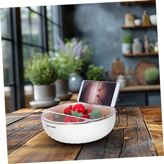 LABRIMP Double-layer Fruit Storage Bowl with Phone Stand Snack Organizer for Countertop for Dry Fruits and Pistachios Easy to Clean and Space-efficient Design