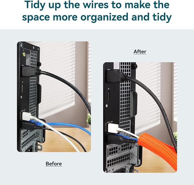 Wire Loom Tubing, 10ft Split Braided Cable Management Sleeve, Flexible Mesh Cord Protector Cable Sleeve for TV Computer (Orange, 1")