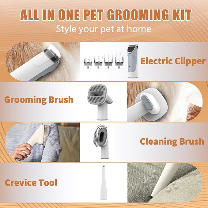 FIXR Dog Grooming Vacuum, Pet Grooming Kit with Dog Clippers, 2.5L Dust Cup 11000Pa Dogs Vacuum for Shedding Grooming, 5 Grooming Tools Home Cleaning in 1, Low Noise Pet Grooming Vacuum for Dogs