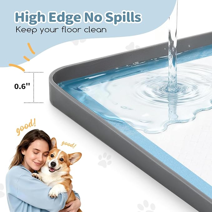 Silicone Puppy Pad Holder Tray with Clips Fits for 24"x35" Pee Pads - Grey