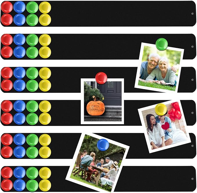 Outus 6 Pcs Magnetic Wall Strips 15" x 2", 48 Magnets, Black | Metal display strips for notes, photos and memos; ideal for office, home, classroom and workspace.