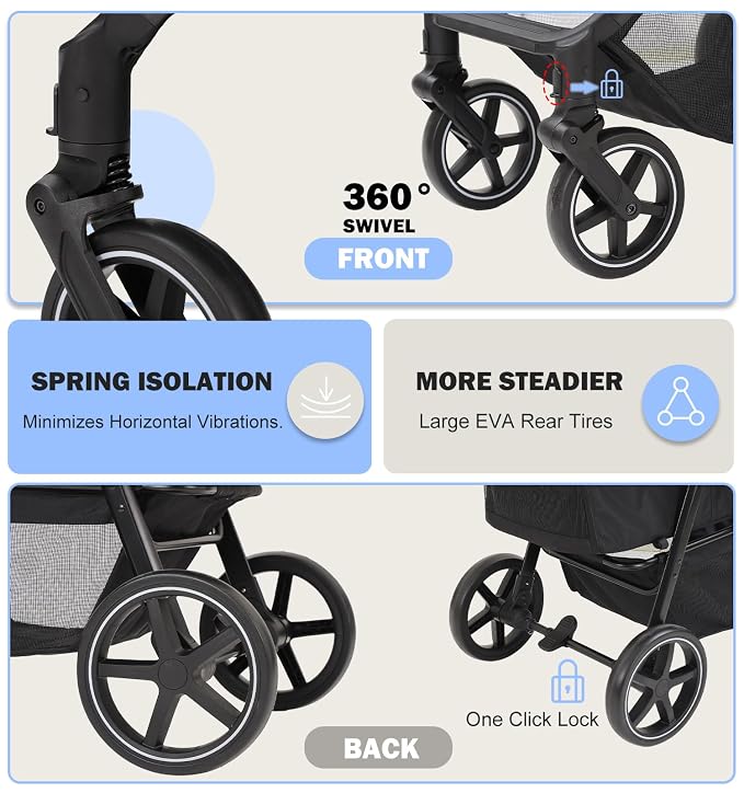 Dog Stroller for Medium Large Dogs up to 66lbs Portable&Foldable | Pet Stroller for 2 Small Dogs with Adjustable Handle & Canopy, Ventilated,Storage Organizer