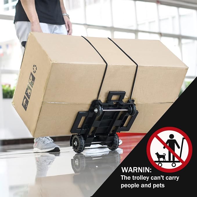 Folding Hand Truck Small Dolly,Foldable Utility cart with 4 Wheels | 2 Elastic Ropes,Foldable cart,Backpack Trolley,Car seat dolly for airport,Travel,Moving,Shopping Lightweight for Women