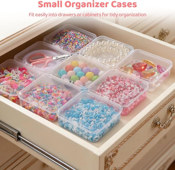 Organizer Case Set, 120 Clear Boxes, 3×3×1, Plastic Storage with Hinged Lid