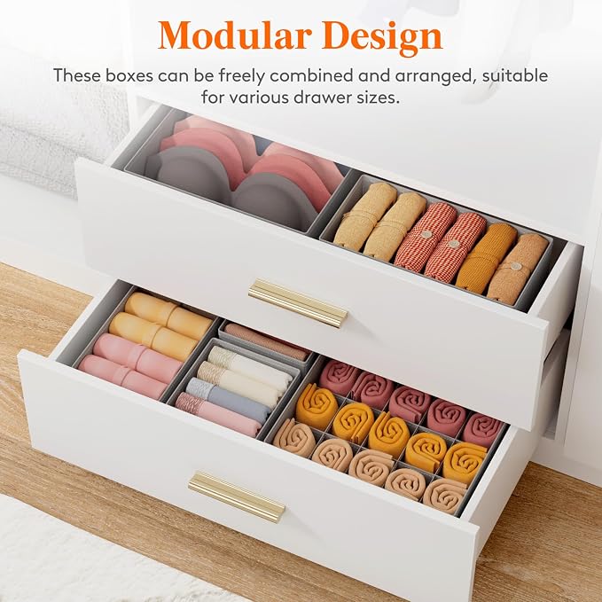 Lifewit Underwear Drawer Organizer for Closet 8 Pack | 3 Sizes Dresser Organizer Dividers, Deep Fabric Foldable Drawer Storage Bins for Clothes, Sock, Bra, Lingerie, Undies