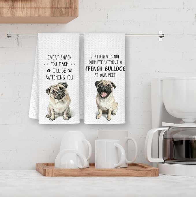 French Bulldog Gifts Kitchen Towels Set of 2, Dog Mom Gifts for Women, French Bulldog Gift for Women Dish Tea Towels for Kitchen, Frenchbulldog Hand Towels, 16x24inch