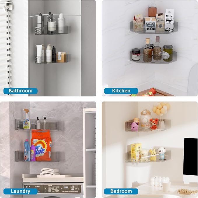 Corner Bathtub Toy Storage, 2-Pack Hanging Bath Toy Holder, Quick-Drying | Large Capacity Bath Toy Organizer Holder, Space-Saving for Bathroom & Kitchen, Storage for Kids Bath Toy, Shampoo(Grey)