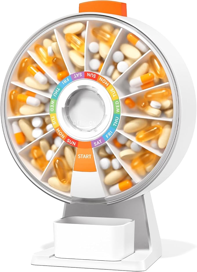 Zoksi Large Fun Pill Dsipenser, Daily Pill Box for 7 or 14 Days | Wall-Mountable or Tabletop,Easy Press Button,Large capacity