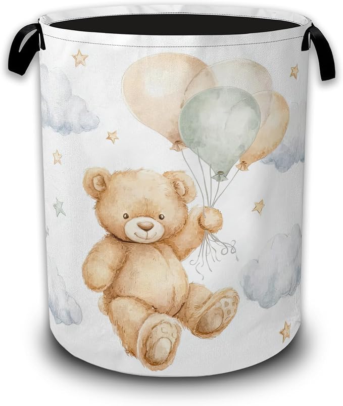 Cute Bear Laundry Basket,Waterproof Foldable Laundry Hamper,Dirty Clothes Laundry Basket, Linen Bin Storage Organizer Collection 16" x 20.8"