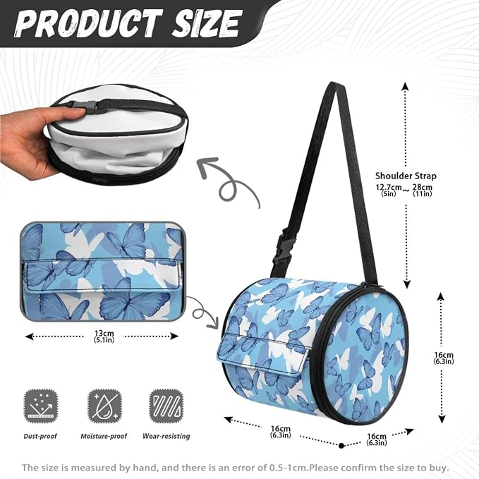 Blue Butterfly Hanging Paper Towel Roll Holder with Adjustable Strap Water Resistant Toilet Tissue Roll Dispenser Handy Toilet Paper Cover Storage Holder