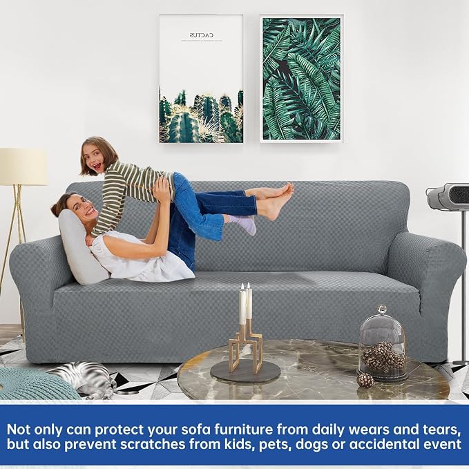 YEMYHOM Couch Cover Latest Jacquard Design High Stretch Sofa Covers for 3 Cushion Couch, Pet Dog Cat Proof Slipcover Non Slip Magic Elastic Furniture Protector (Sofa, Light Gray)
