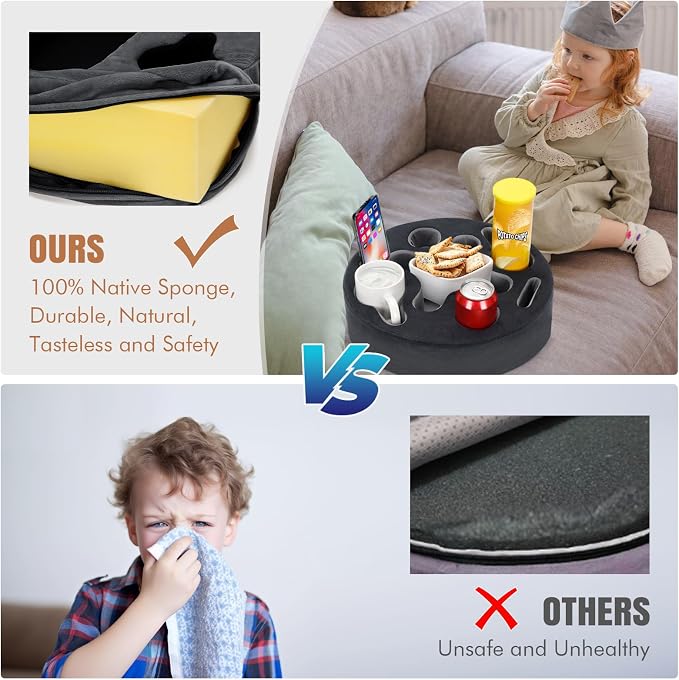 INNO STAGE Couch Cup Holder Pillow | Sofa Caddy Buddy Cupholder Organizer, for Bed Rv Tv Car Man Cave Remote Snacks Drink, Gift for Couch Potato, Grey